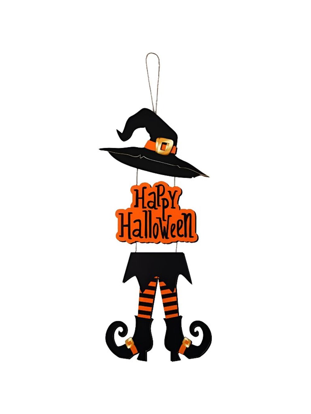 Halloween Happy Sign Decoration Witch Legs Hat Hanging Wooden Wall